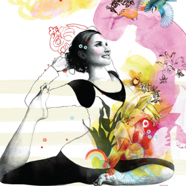 ilustração de moça praticando yoga